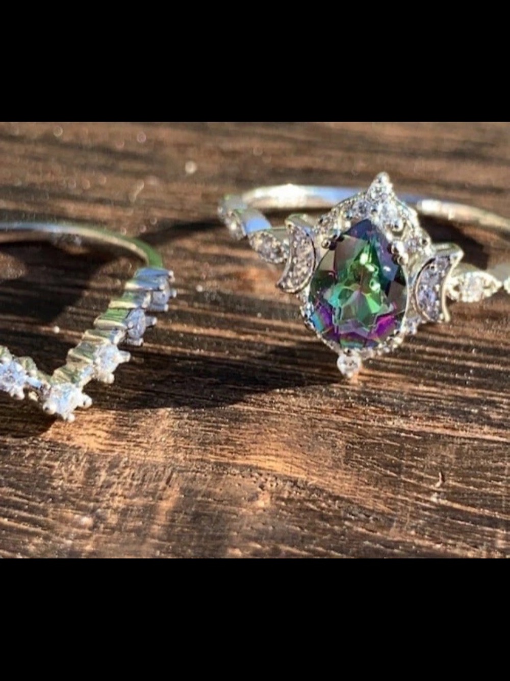 Triple Moon Ring Set, Mystic Topaz With 925 Silver Ring Set Size 5, 6, Or 7